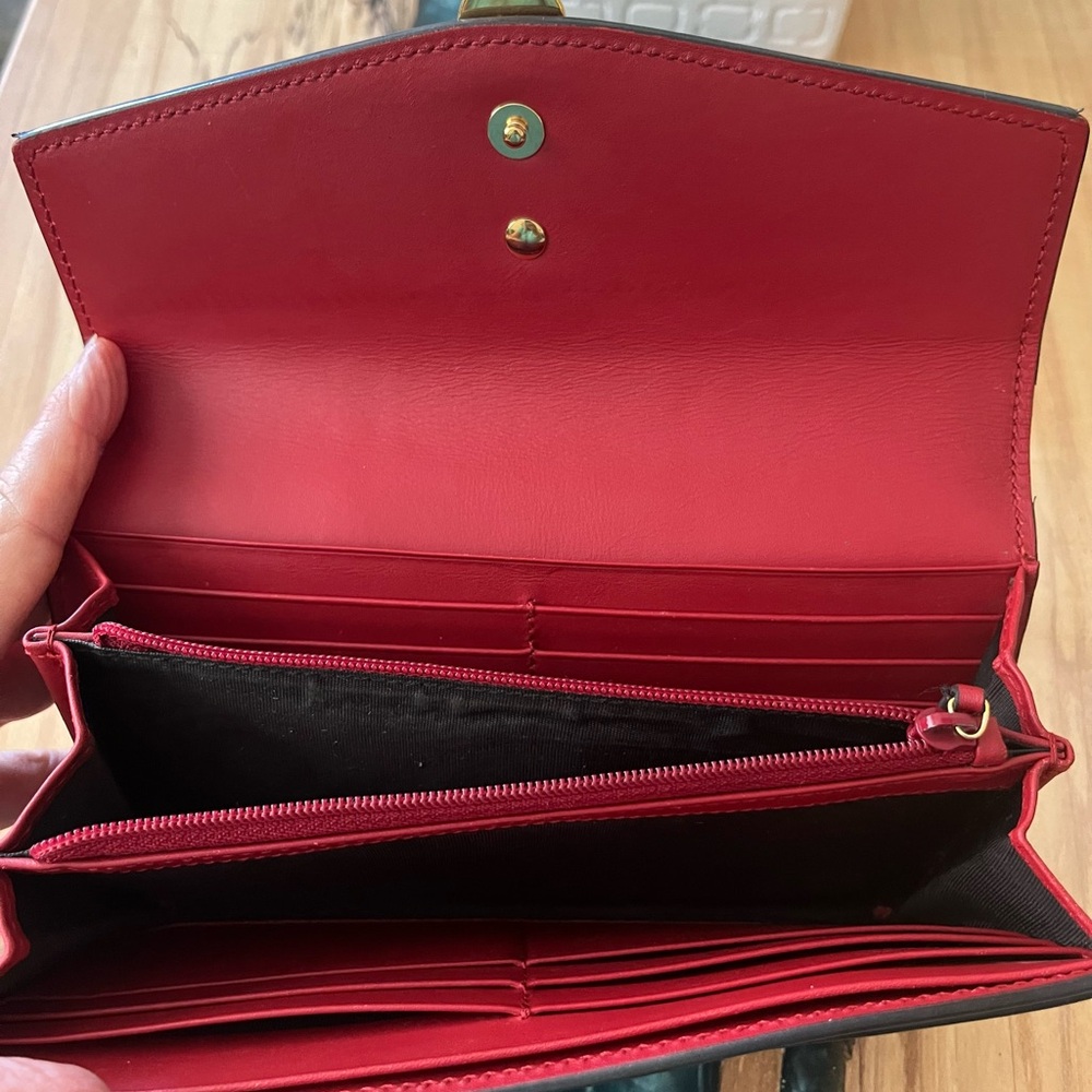 Gucci Sylvie Web Continental Wallet in Red and Blue with Gold Clasp - Picture 13 of 16
